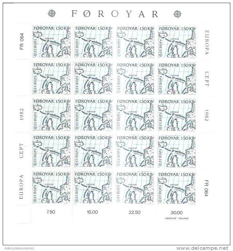 45544)n°2 Fogli Føroyar Serie Europa Cept 1982 Da 20 Valori - Nuovi  - N°64-65 - Blocks & Kleinbögen