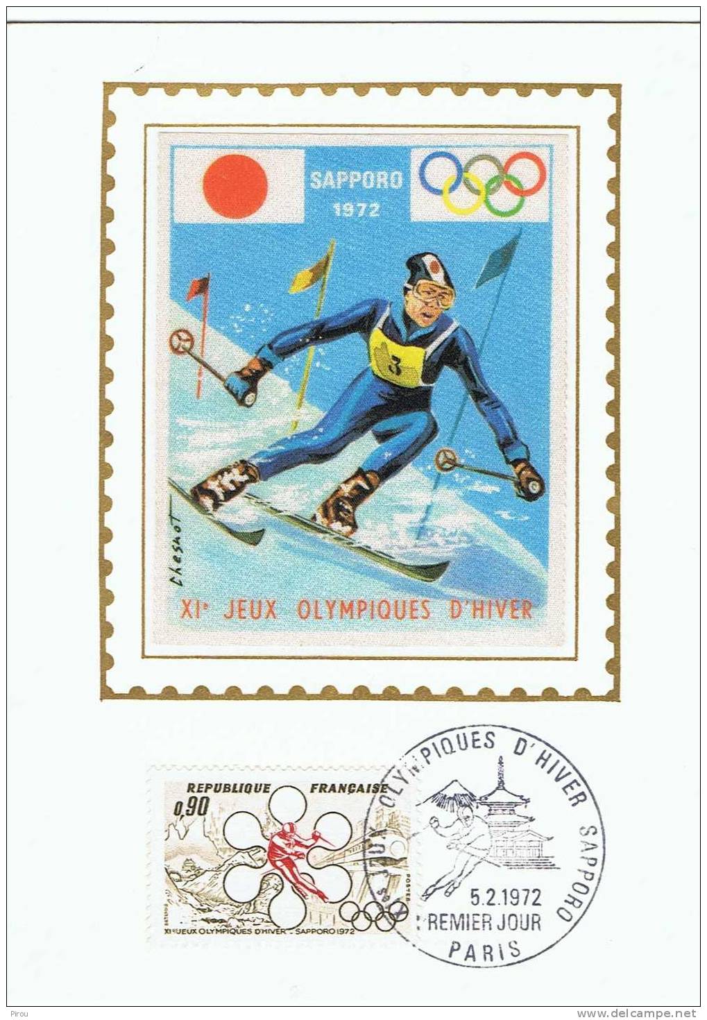 CARTE PREMIER JOUR FRANCE  JEUX OLYMPIQUES DE SAPPORO 1972 LE SKI - Winter 1972: Sapporo