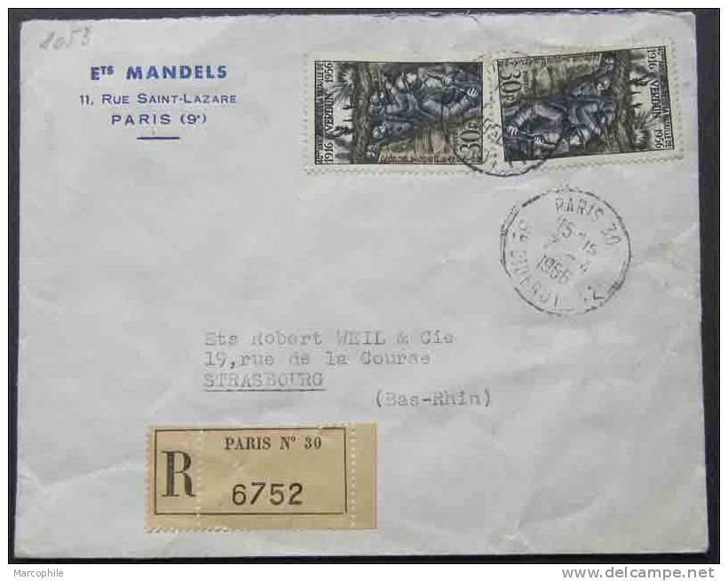 PARIS 30  / 1956  - PAIRE # 1053 SUR LETTRE RECOMMANDEE 2eme ECHELON (ref 891) - Storia Postale