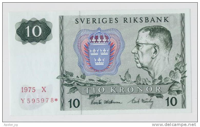 SWEDEN:  10 Kronor 1975  UNC    *REPLACEMENT*   SCARCE BANKNOTE ! - Zweden