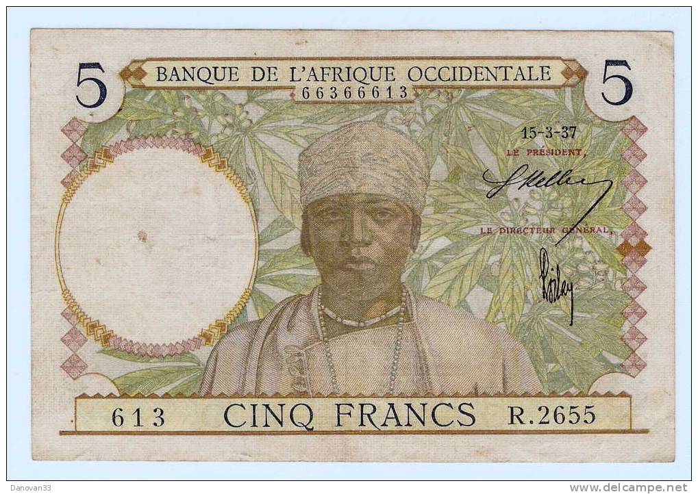 5  Francs  AFRIQUE  OCCIDENTALE  Mars 1937  (lot 3) - Altri – Africa