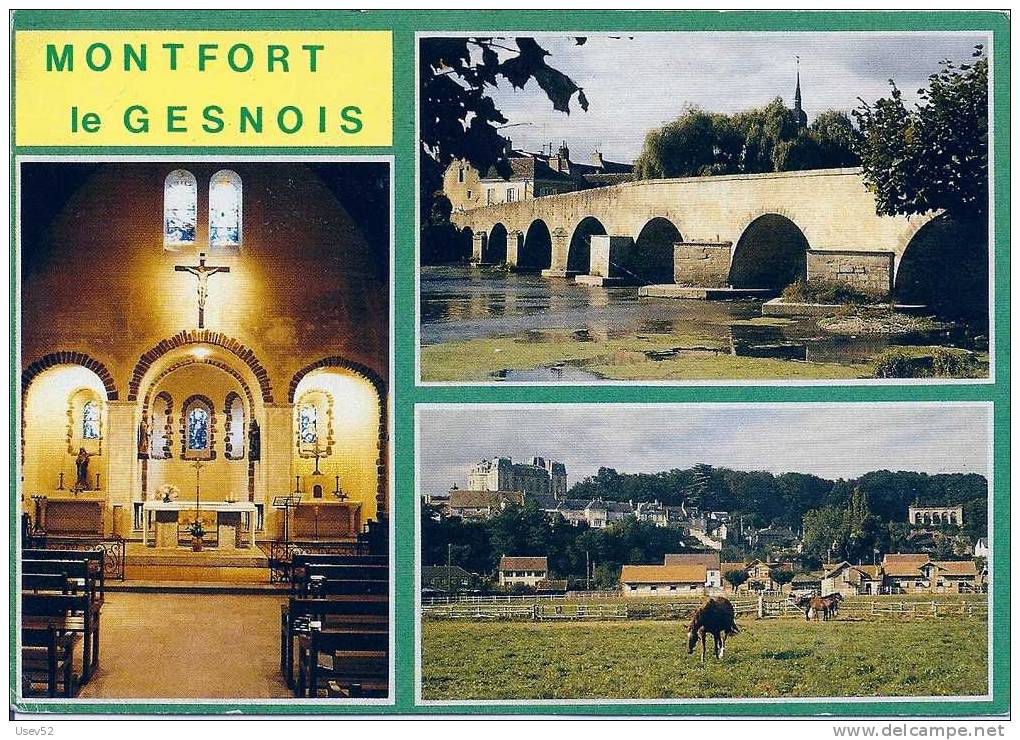 Montfort Le Gesnois - Eglise Saint-Gilles Le Pont Romain Le Haras Et Vue Générale - Montfort Le Gesnois