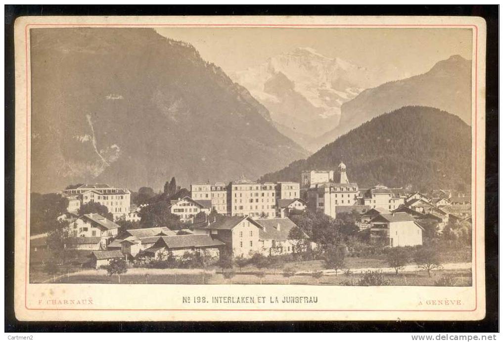 GRANDE PHOTOGRAPHIE CARTONNEE XIXeme : INTERLAKEN ET LA JUNGFRAU SUISSE CHARNAUX 170 X 110 - Lieux