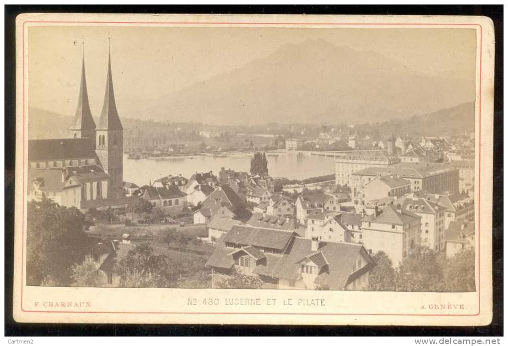 GRANDE PHOTOGRAPHIE CARTONNEE XIXeme : LUCERNE ET LE PILATE CHARNAUX SUISSE 170 X 110 - Lieux