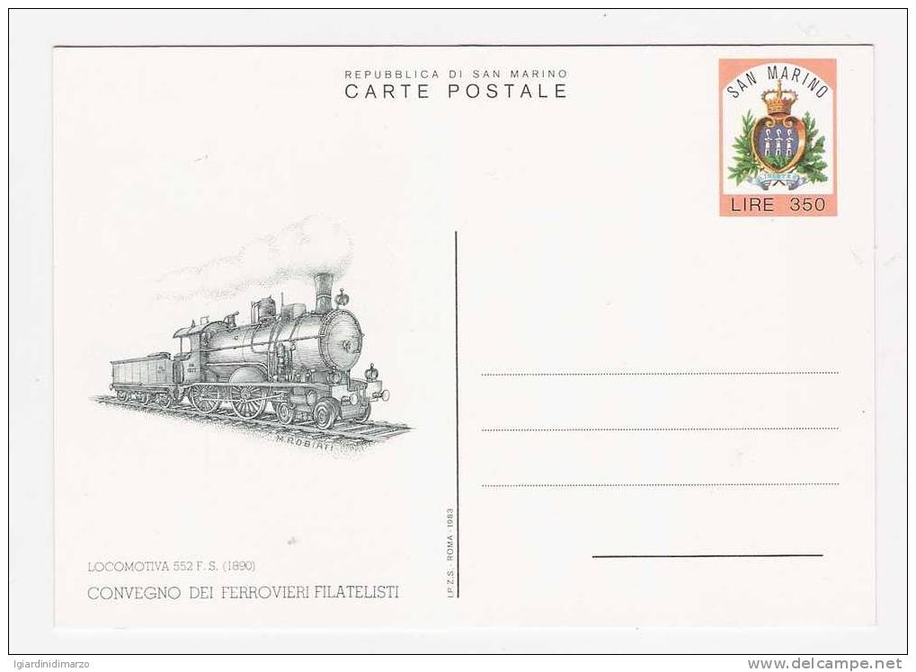 SAN MARINO 1983 - CARTOLINA POSTALE Nuova Da LIRE 350 - CONVEGNO DEI FERROVIERI FILATELISTI - In Ottime Condizioni. - Interi Postali