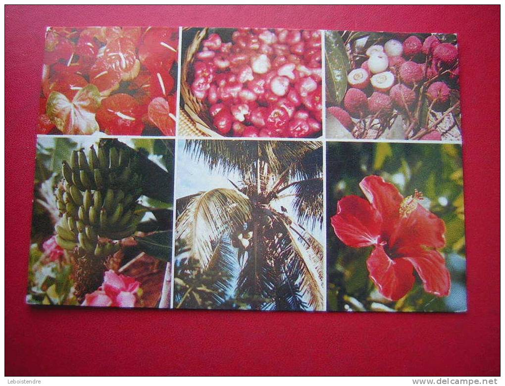 CPM-AFRIQUE -L'ILE MAURICE-MAURITIUS-FLEURS ET FRUIS TROPICAUX -   VOYAGEE -TIMBRE-2 PHOTOS- - Mauritius