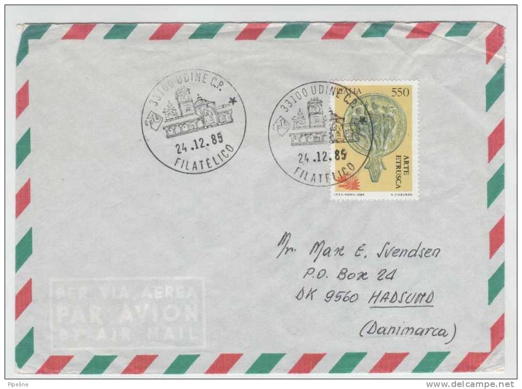 Italy Air Mail Cover Sent To Denmark Udine 24-12-1985 Single Stamped - Poste Aérienne