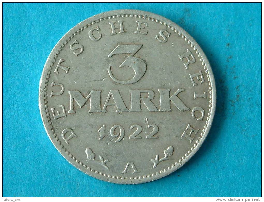 1922 A - 3 MARK - KM 28 ( For Grade, Please See Photo ) ! - 3 Mark & 3 Reichsmark