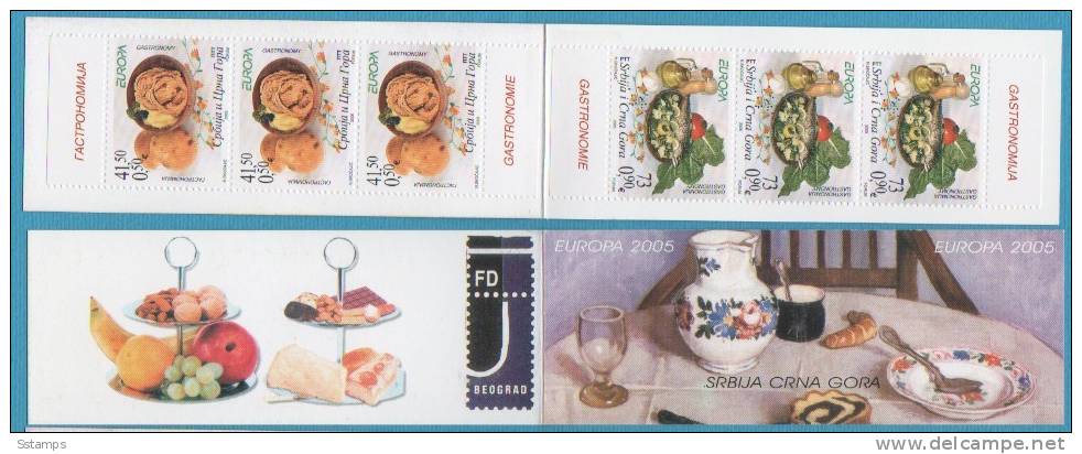 2005-lb   SERBIA MONTENEGRO JUGOSLAVIA SRBIJA CRNA GORA GASTRONOMIA BOOKLET 3 SETS NEVER HINGED - 2005