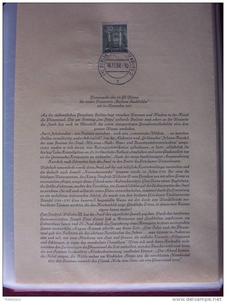 # Berlino 1957 - ERSTTAGSBLATT - ETB - N. 32 - 1957 (vecchio Documento 1° Giorno Emissione) - 1° Giorno – FDC (foglietti)