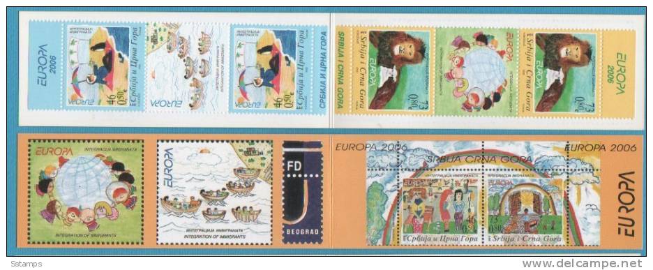 2006-lb EUROPA  CEPT JUGOSLAVIA SERBIA MONTENEGRO CRNA GORA  BOOKLET 2 SETS- VG  INTEGRAZIONE CHILDREN NEVER HINGED - 2006