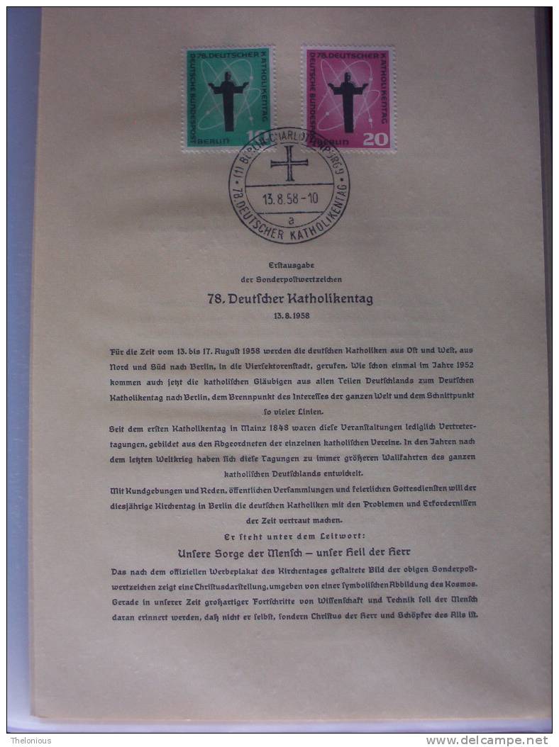 # Berlino 1958 - ERSTTAGSBLATT - ETB - N. 38 - 1958 (vecchio Documento 1° Giorno Emissione) - 1e Jour – FDC (feuillets)