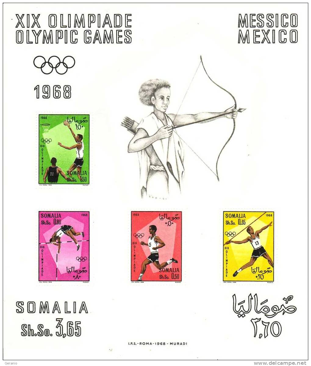 SOMALIA FOGLIETTO NUOVO OLIMPIADI MESSICO 1968 - Somalie (1960-...)