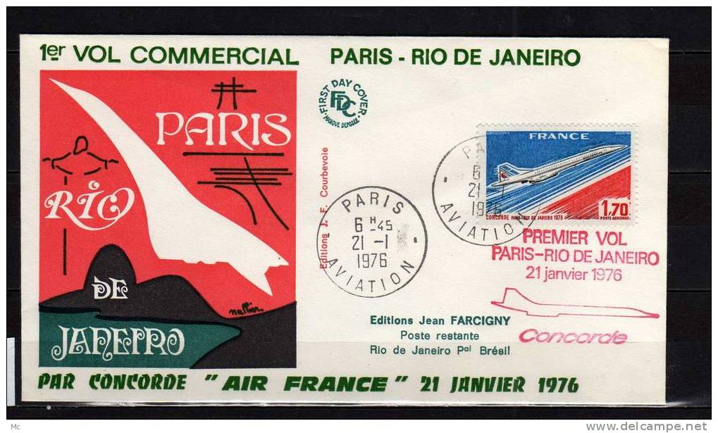 1er Vol Du Concorde Paris-Rio De Janeiro , 21/01/1976 - First Flight Covers