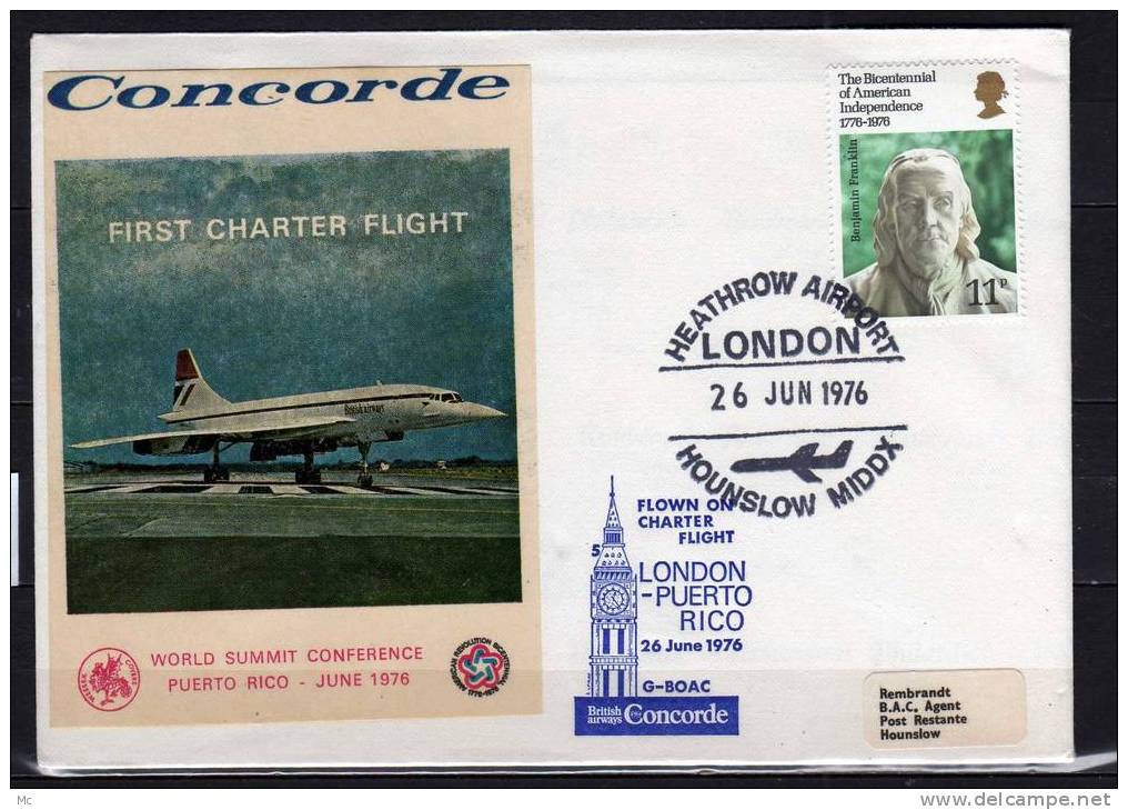 1er Vol  Du Concorde London - Puerto-Rico,  26/06/1976 - First Flight Covers