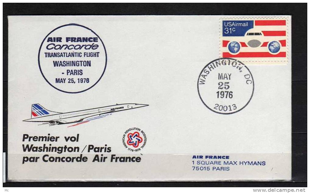 1er Vol Du Concorde  Washington / Paris  , 25/05/1976 - Erst- U. Sonderflugbriefe