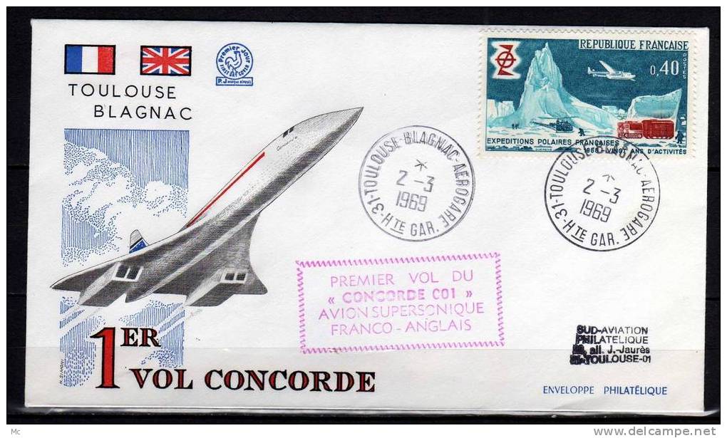1er Vol " Concorde 001 " Le 02/03/1969 - Erst- U. Sonderflugbriefe