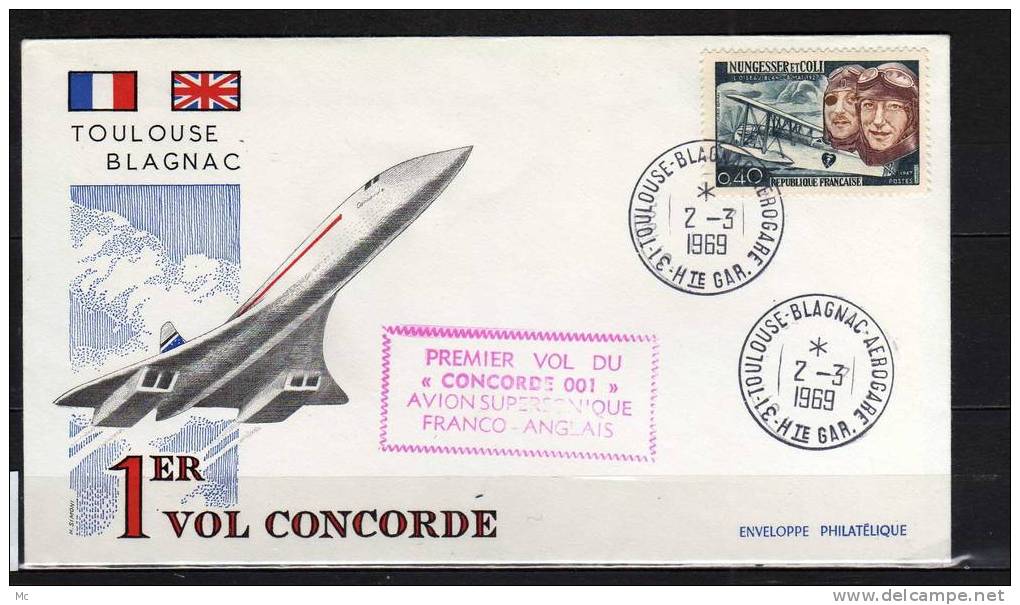 1er Vol " Concorde 001 " Le 02/03/1969 - Erst- U. Sonderflugbriefe