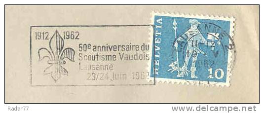 Flamme Suisse Avec Publicité Illustrée Thème Scoutisme - 50e Anniversaire Du Scoutisme Vaudois - Lettres & Documents