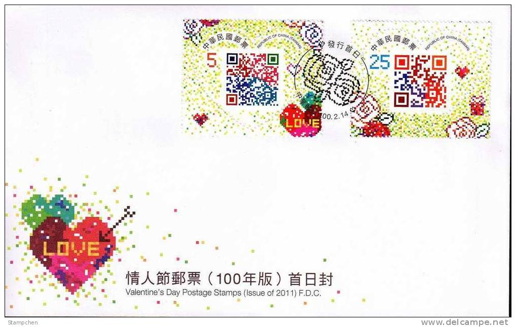 FDC(A) 2011 Valentine Day Stamps Love Heart Rose Flower QR Code Unusual - Fehldrucke