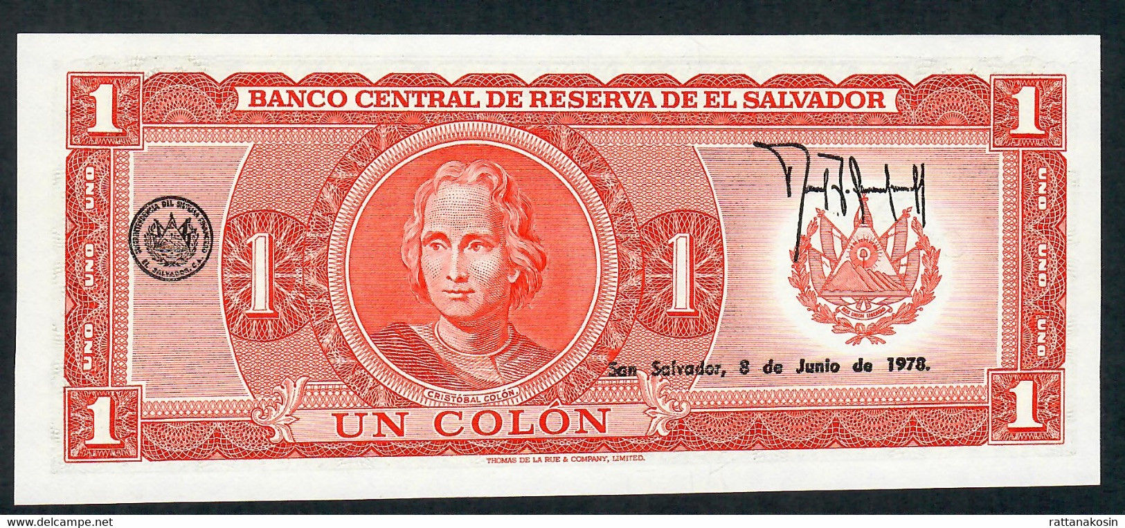 SALVADOR P125a  1  COLON   1978  Serie XR     UNC. - Salvador