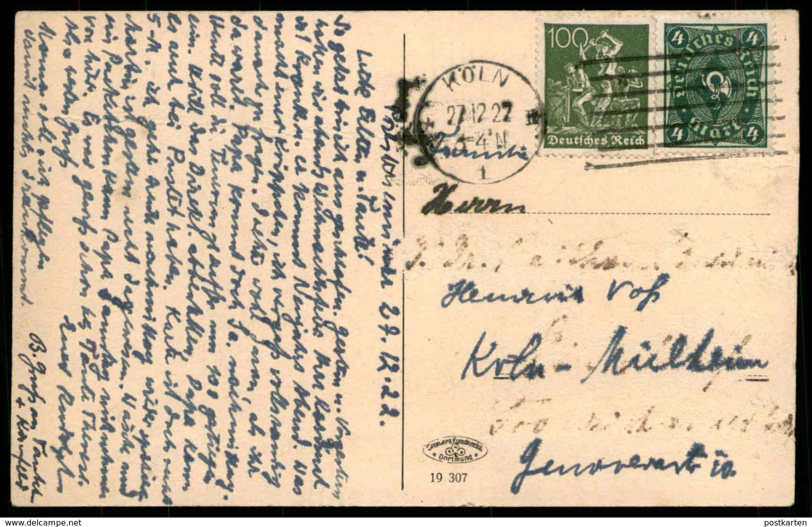 ALTE POSTKARTE WARENDORF EMSPARTIE EMS 1927 Briefmarke Michel Nr. 127c Freimarke 100 Pfennig 4 Mark Posthorn AK Postcard - Warendorf