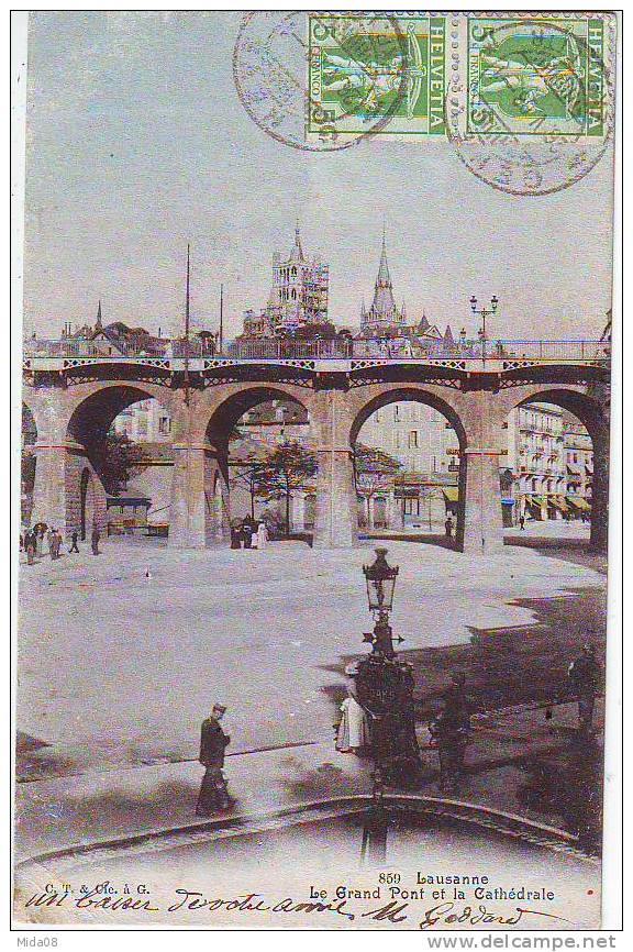 LAUSANNE. LE GRAND PONT ET LA CATHEDRALE. ANIMATION. - Altri & Non Classificati