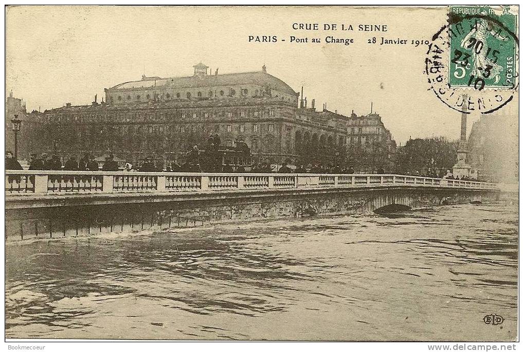 75  PARIS  PONT  AU CHANGE  CRUE DE LA SEINE   28 JANVIER 1910   C  1865 - Inondations De 1910