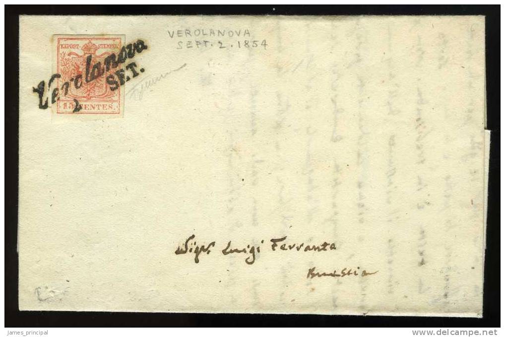 Lombardy-Venetia Complete Letter 1854 Sent From Verolanova To Brescia - Superb - Lombardo-Vénétie