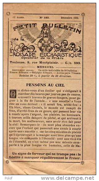 Petit Bulletin De La Croisade Eucharistique - Toulouse N° 180 (20288) - Religion & Esotérisme