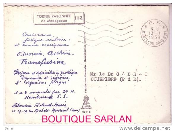 ANIMAUX , Tortue Rayonnée , Madagascar , Pub Pharmaceutique Transfusine , Laboratoires Roland Marie , Montreuil , *M124 - Tortugas