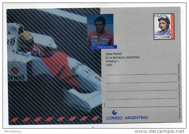 TRANSPORT VOITURE AUTO  ENTIER POSTAL  ARGENTINE FORMULE 1 AYRTON SENNA J.M. FANGIG - Automobili