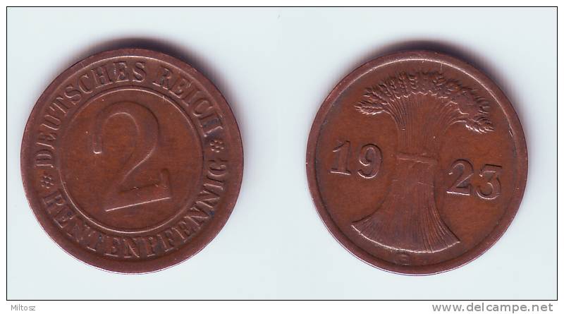 Germany 2 Rentenpfennig 1923 G - 2 Rentenpfennig & 2 Reichspfennig