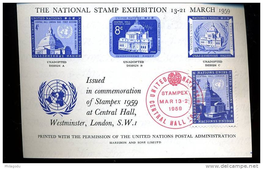 Stamp Exhibit March 1959  UNO  With Gum NH And Stamp Used In Front - Cinderellas