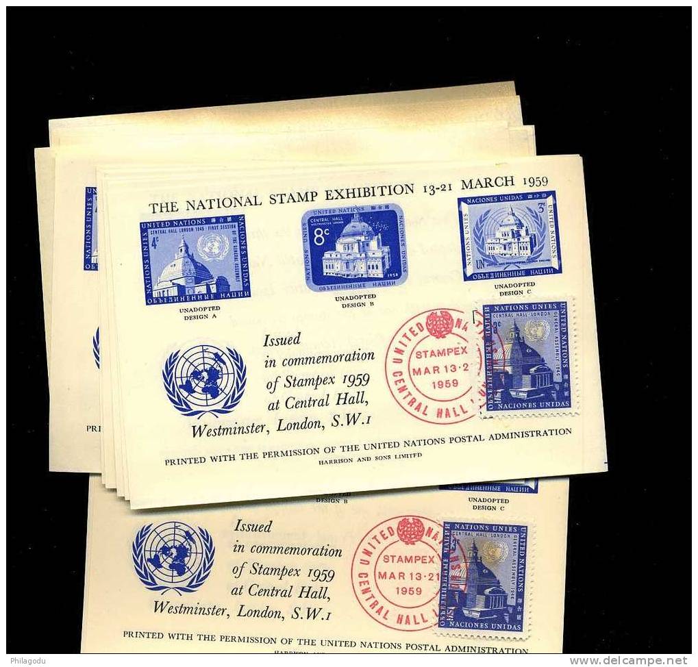 10 X  Souvenir Stamp Exhibit March 1959  UNO  With Gum NH And Stamp Used In Front - Cinderellas