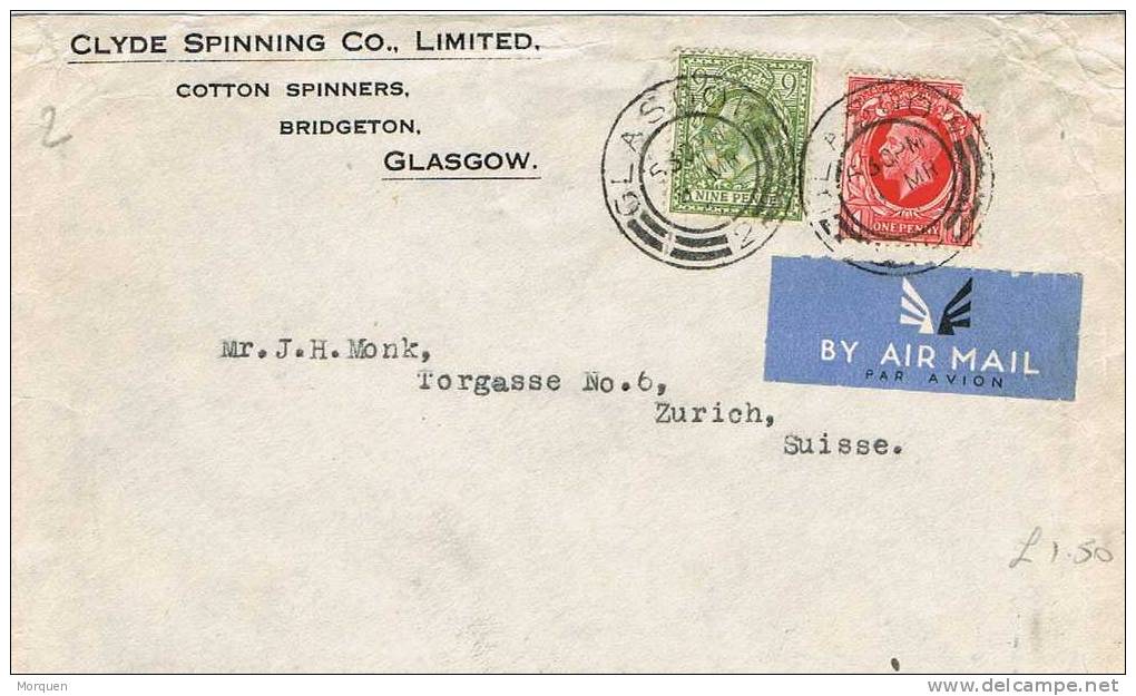 Carta Aerea GLASGOW  1935 (Gran Bretaña) - Briefe U. Dokumente