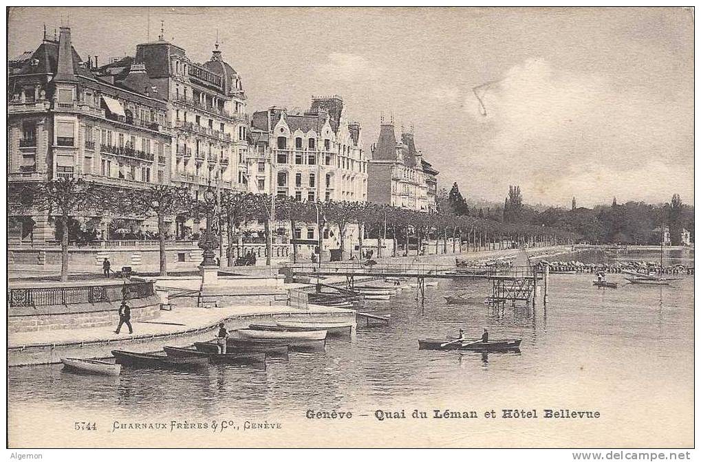 1720 - Genève Quai Du Léman Et Hôtel Bellevue Barques - Bellevue