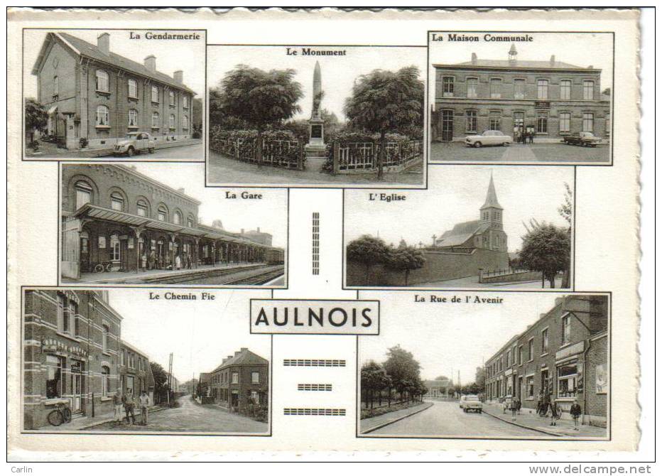 Aulnois  Muti Vues Gare Gendarmerie Monument Eglise  Chemin Fue  Rue De L'Avenir - Quévy