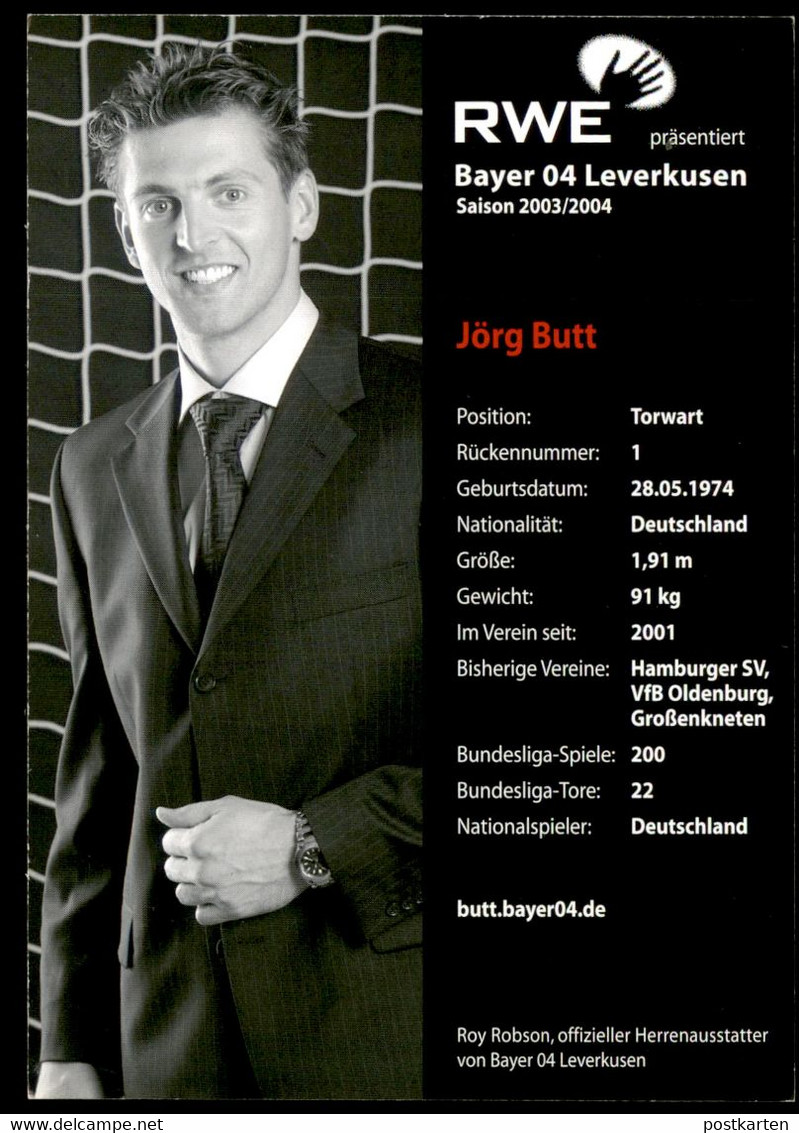 AUTOGRAMMKARTE JÖRG BUTT BAYER LEVERKUSEN AUTOGRAPH Autogramm Karte Autographe Torwart Goal Keeper Gardien De But Goalie - Sportifs