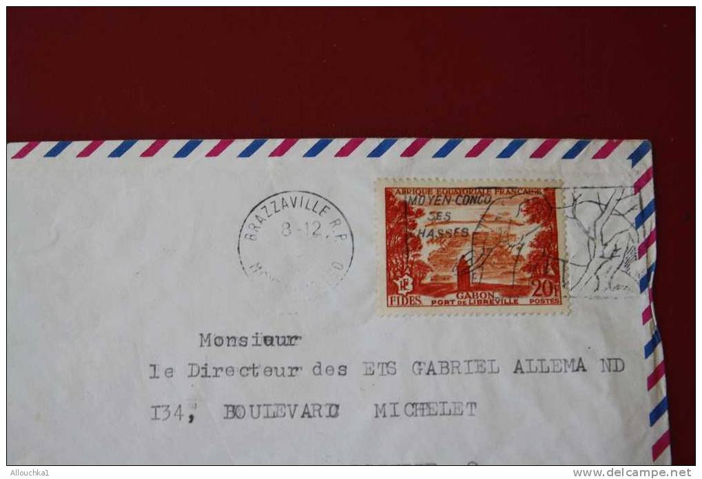 1953 MOYEN CONGO BRAZAVILLE FLAMME ELEPHANT EX COLONIE FRANCAISE P/ G.ALLEMAND BD MICHELET à MARSEILLE 13008 MARCOPHILIE - Altri & Non Classificati