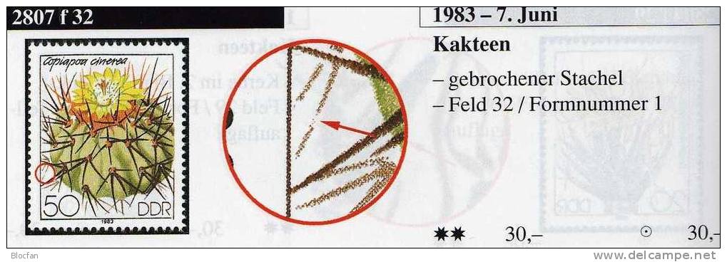 Kakteen-Arten Stachel Des Copiapoa Kaktus Gebrochen 1983 DDR 2807 F32 ** 32€ Plus Vergleich Error On Stamp From Germany - Errors & Oddities