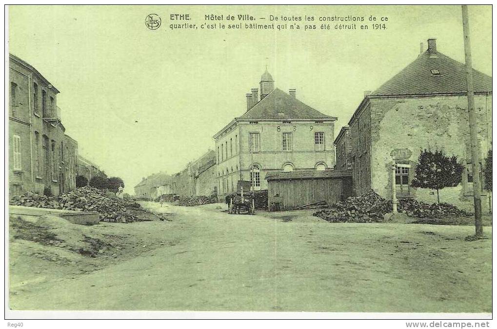 BELGIQUE - ETHE  - Hotel De Ville - Le Seul Batiment Qui N'a Pas été Détruit En 1914 - (Attelage) - Virton