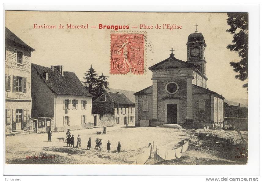 Carte Postale Ancienne Brangues - Place De L'Eglise - Brangues