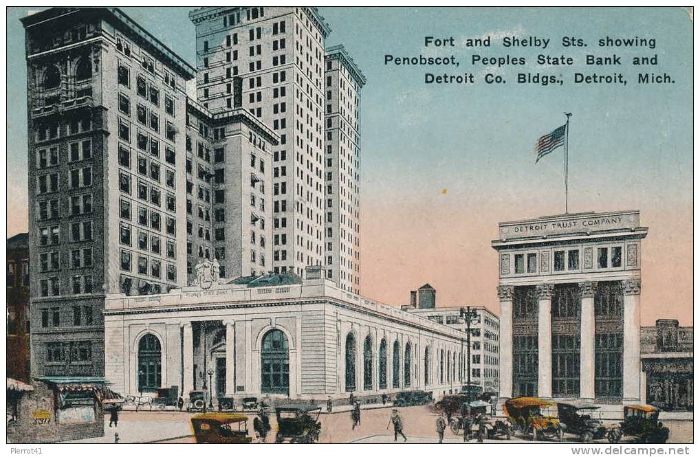 U.S.A   MICHIGAN - DETROIT - Fort And Shelby Sts. Showing Penobscot, People State Bank And Detroit Co. Buildings - Detroit