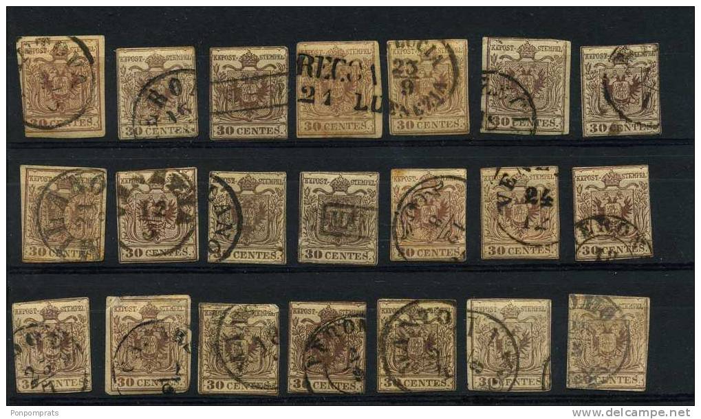 LOT de plus de 300 timbres de la 1° serie de LOMBARDO-VENETIE TOUTS ETATS pour ETUDE