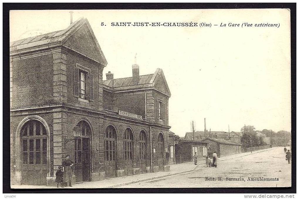 CPA  ANCIENNE- FRANCE- ST-JUST-EN-CHAUSSÉE (60)- LA GARE COTÉ EXTERIEUR EN TRES GROS PLAN- ANIMATION - Saint Just En Chaussee