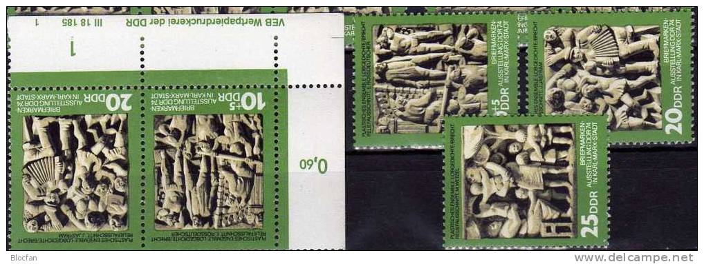 Tag Der Briefmarke DDR 1974 Ausstellung 1988/0,DV+6ZD ** 18€ In Karl-Marx-Stadt Chemnitz Relief Nach Brecht From Germany - Se-Tenant