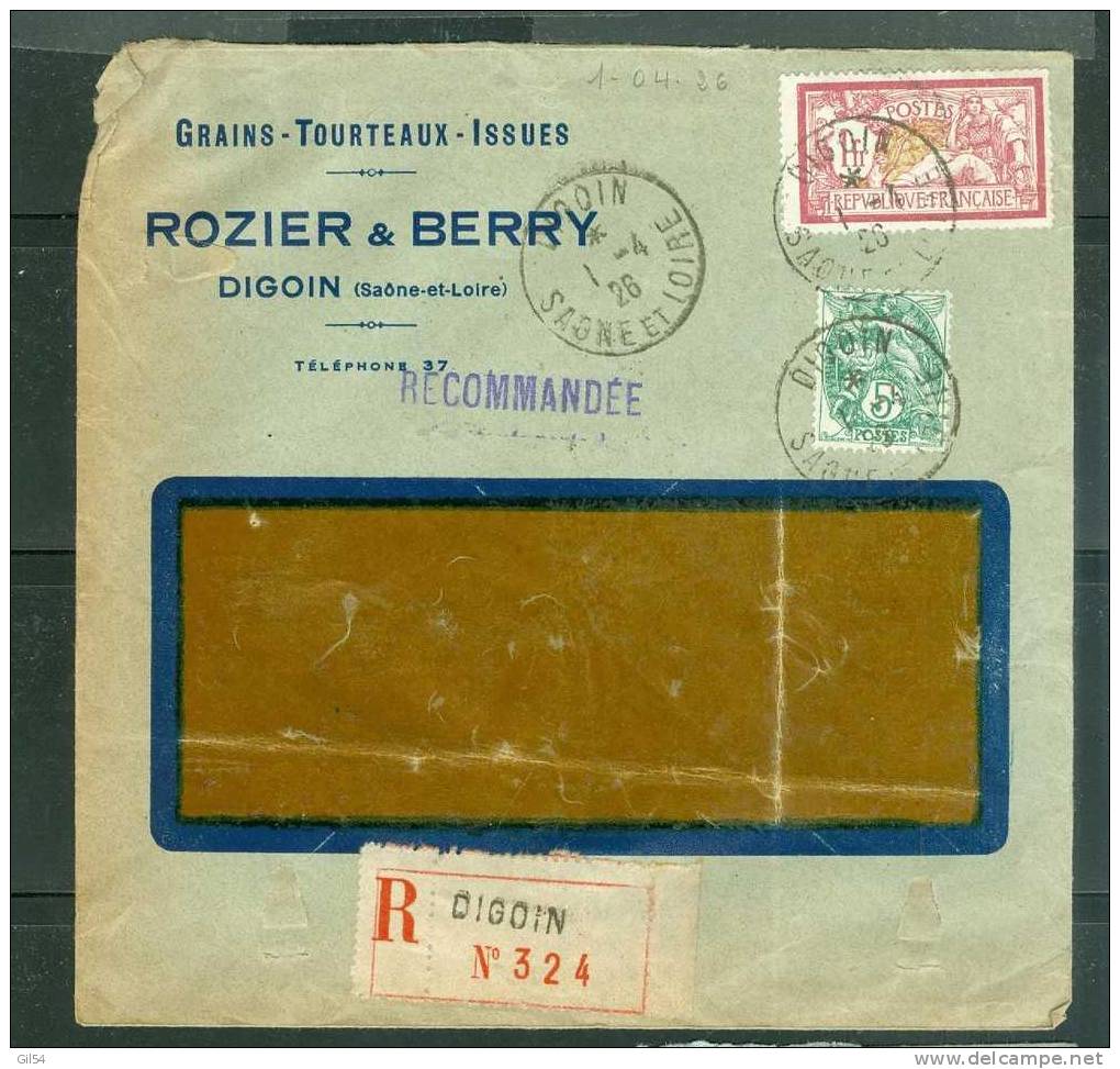 Lettre Recommandée De  Digouin Affranchie à 1,05fr  ( Maury N°121 + N° 111) Le 11/04/1926) -BB11009 - Lettres & Documents