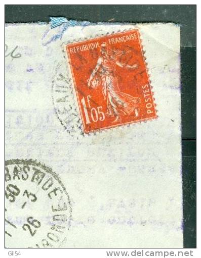 Lettre Recommandée De Bordeaux La Bastide  Affranchie à 1,05 Fr ( Maury N°195 SEUL ) Le 11/03/1926 - BB11011 - Brieven En Documenten