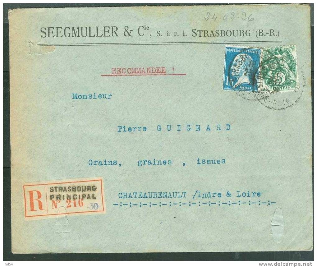 Lettre Recommandée De Strasbourg  Affranchie à 1,05 Fr ( Maury N° 179 + 111 ) Le 24/02/1926 - Bb11013 - Lettres & Documents